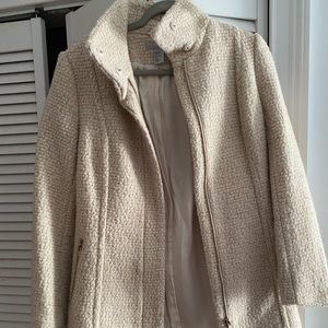 H&M Tweed Wool Coat tan/white